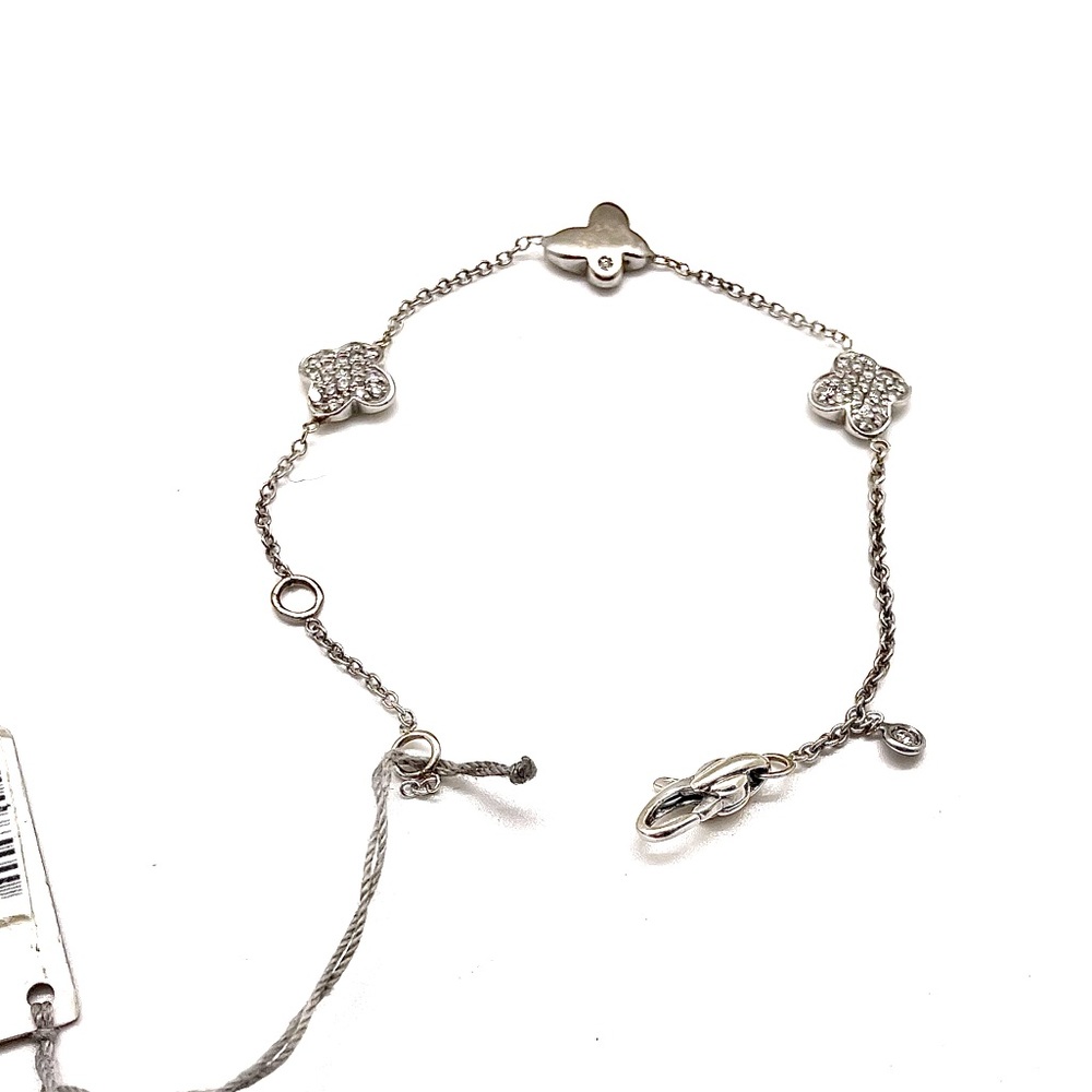 18k White Gold Diamond Clover Bracelet sz 6 Made in Italy